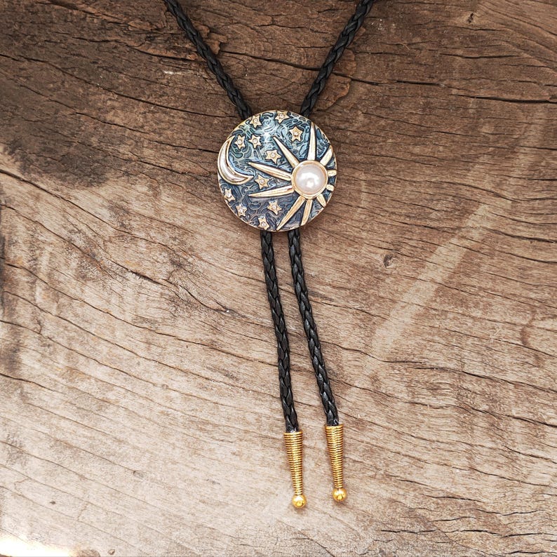 Pearl Sun Moon & Stars Bola Tie Bolo Tie