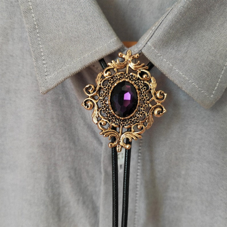 Flower Amethyst Bolo Tie: Western Cowboy Necklace