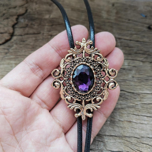 Flower Amethyst Bolo Tie: Western Cowboy Necklace