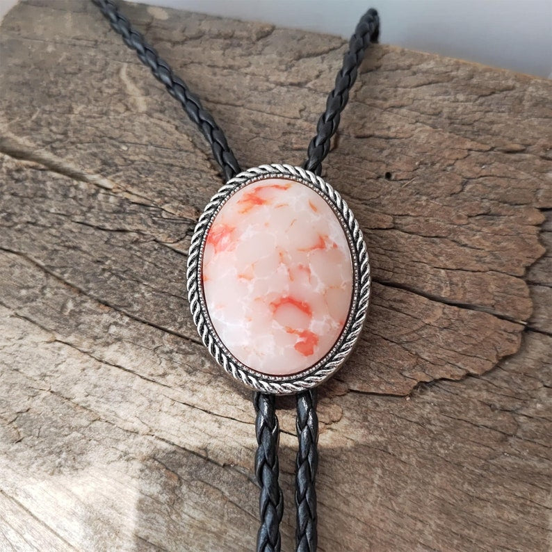 Red Agate Bolo Tie: Western Cowboy PU Leather Necklace