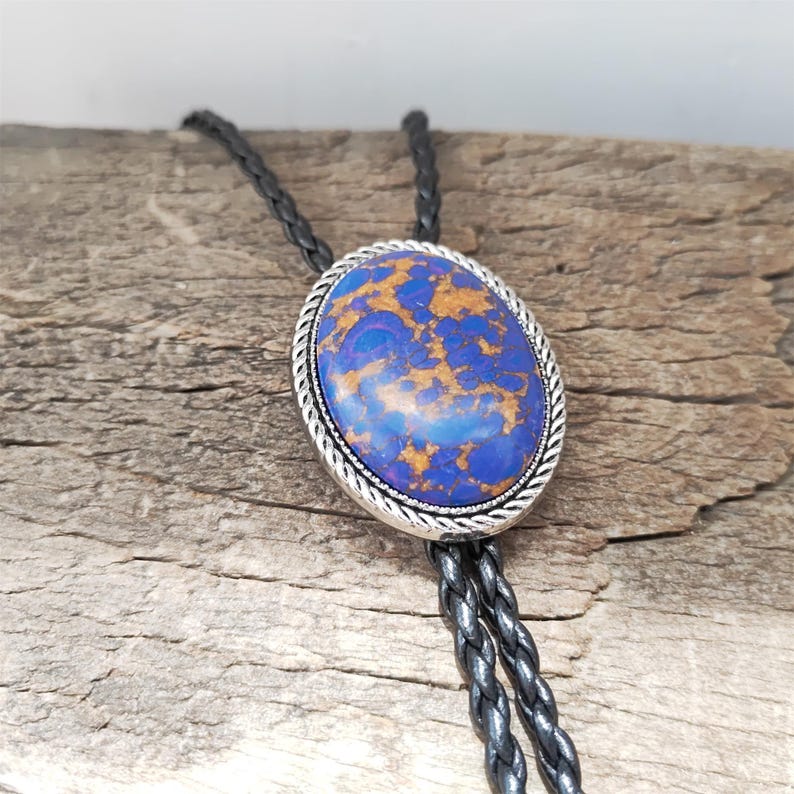 Purple Crazy Agate Bolo Tie: Western Cowboy PU Leather Necklace