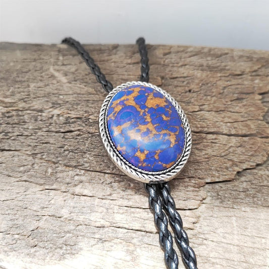 Purple Crazy Agate Bolo Tie: Western Cowboy PU Leather Necklace