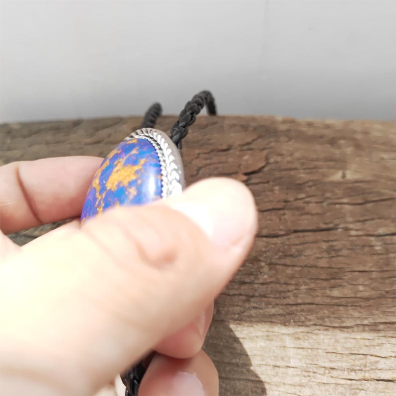 Purple Crazy Agate Bolo Tie: Western Cowboy PU Leather Necklace