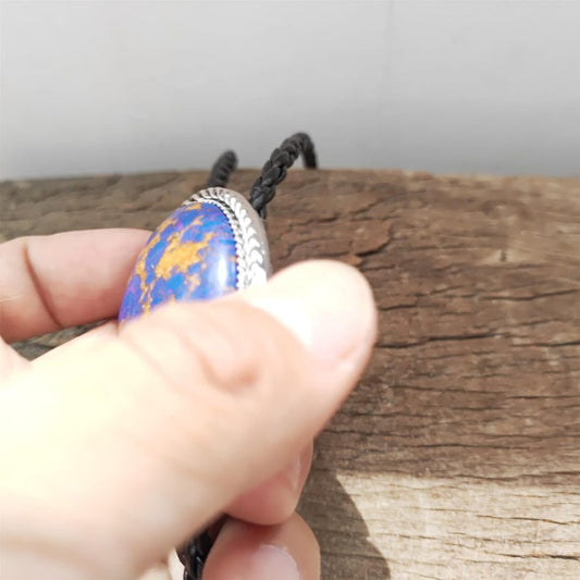 Purple Crazy Agate Bolo Tie: Western Cowboy PU Leather Necklace