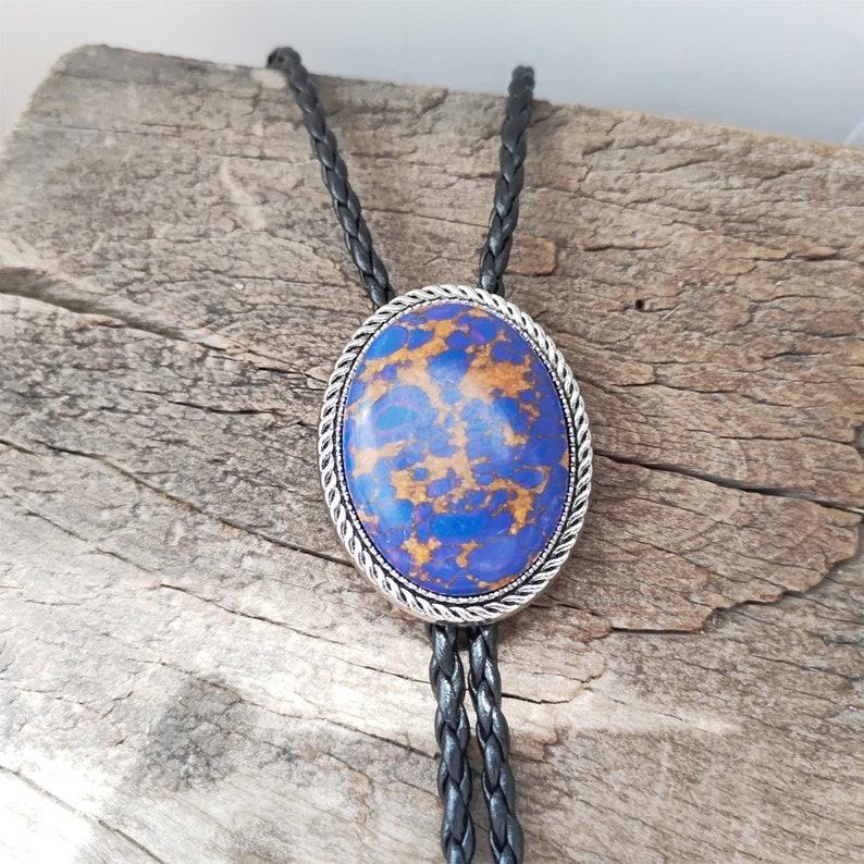 Purple Crazy Agate Bolo Tie: Western Cowboy PU Leather Necklace