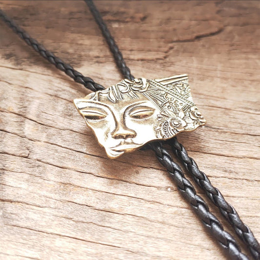 Apollo Sun God Bolo Tie: Copper Faux Leather Western