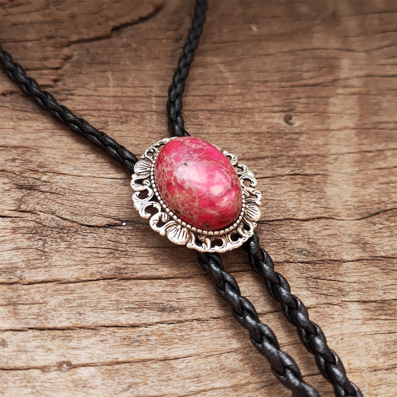 Red Agate Bolo Tie: Western Cowboy Necklace, PU Leather Cord