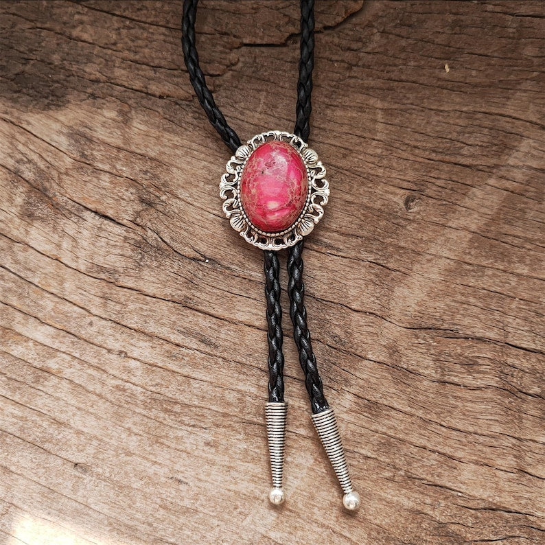 Red Agate Bolo Tie: Western Cowboy Necklace, PU Leather Cord