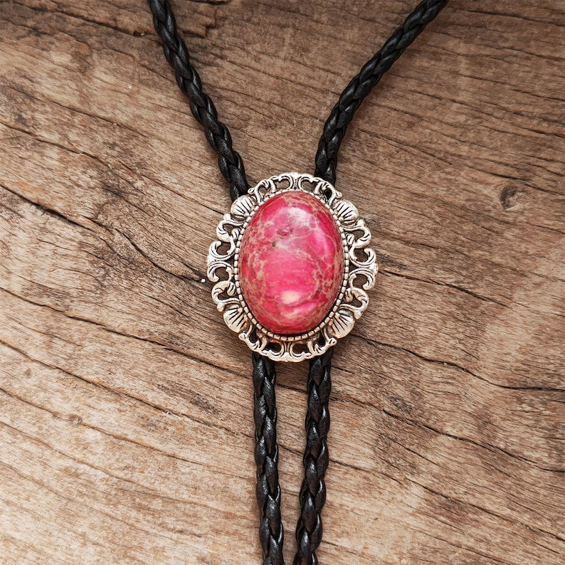 Red Agate Bolo Tie: Western Cowboy Necklace, PU Leather Cord