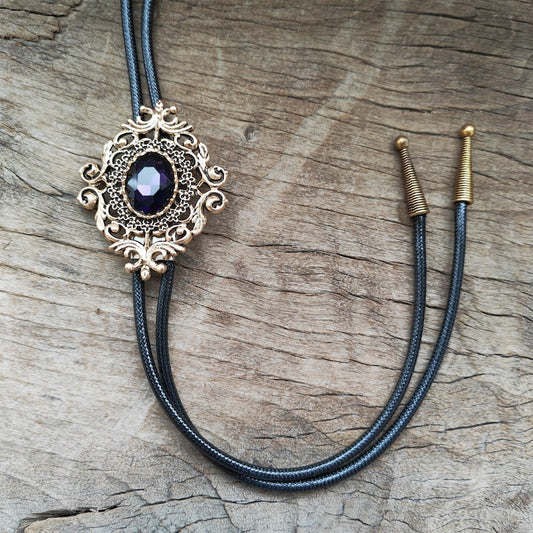 Flower Amethyst Bolo Tie: Western Cowboy Necklace