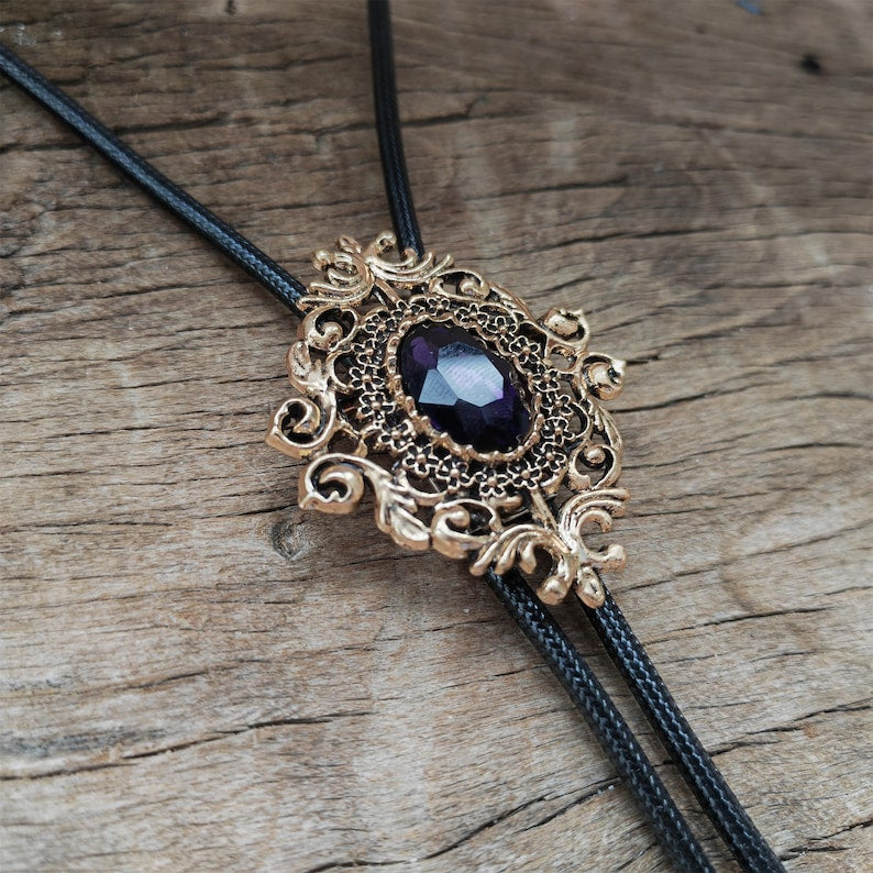 Flower Amethyst Bolo Tie: Western Cowboy Necklace