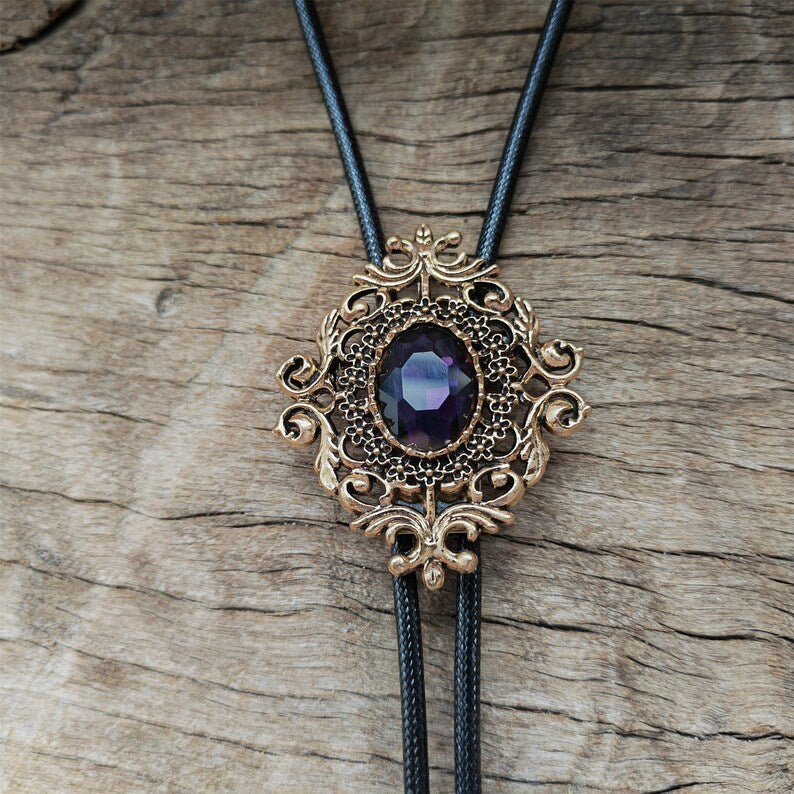 Flower Amethyst Bolo Tie: Western Cowboy Necklace