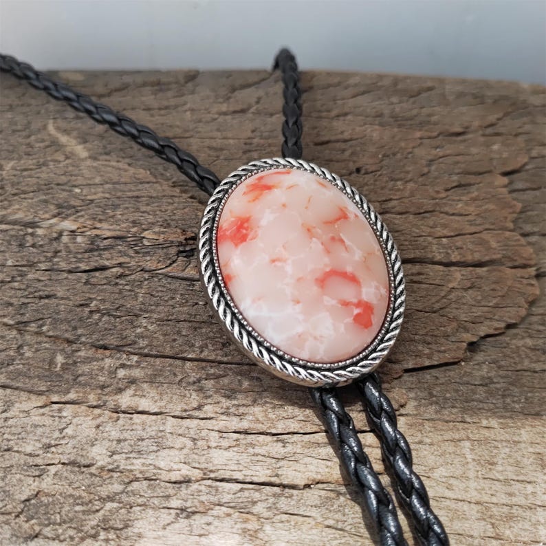Red Agate Bolo Tie: Western Cowboy PU Leather Necklace