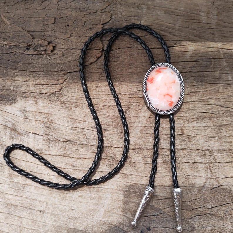 Red Agate Bolo Tie: Western Cowboy PU Leather Necklace