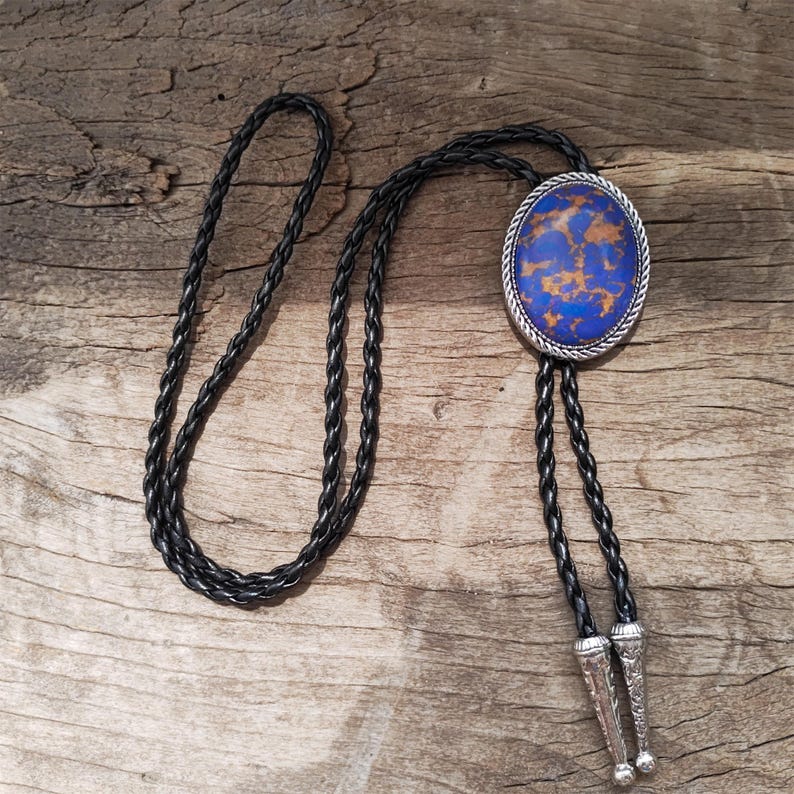 Purple Crazy Agate Bolo Tie: Western Cowboy PU Leather Necklace