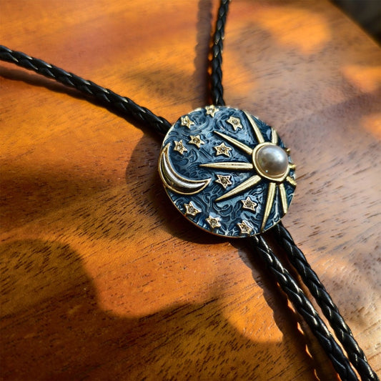 Pearl Sun Moon & Stars Bola Tie Bolo Tie