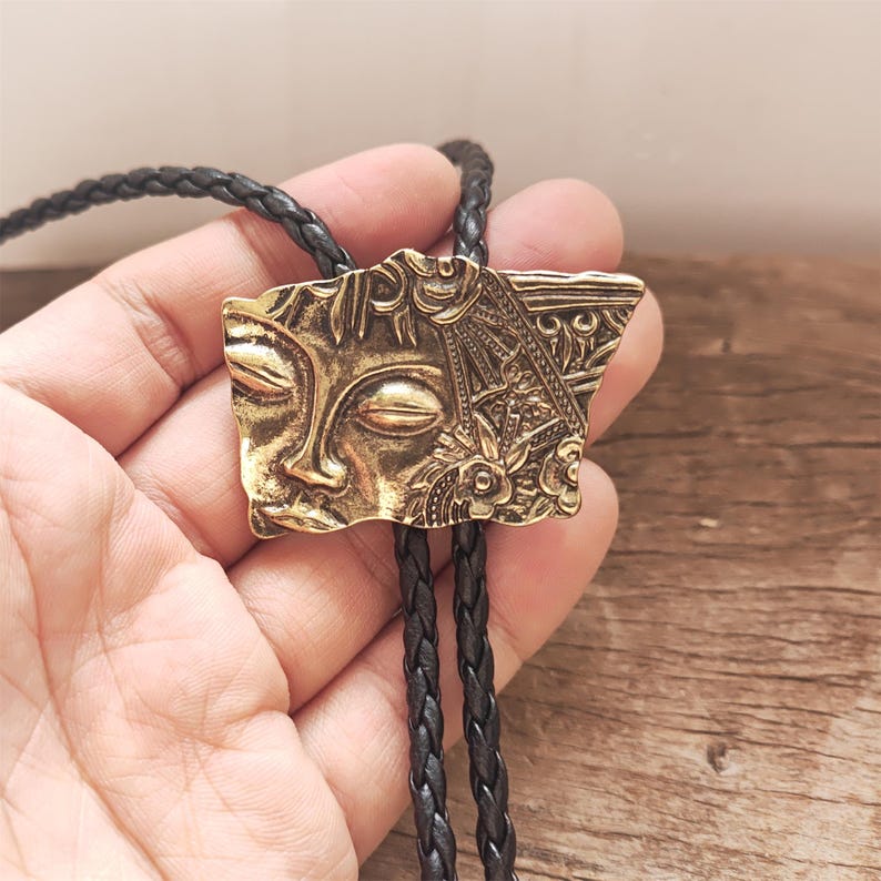 Apollo Sun God Bolo Tie: Copper Faux Leather Western