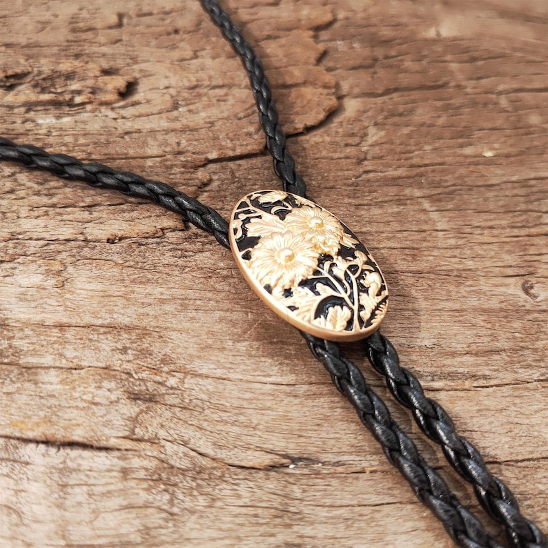 Golden Chrysanthemum Bolo Tie