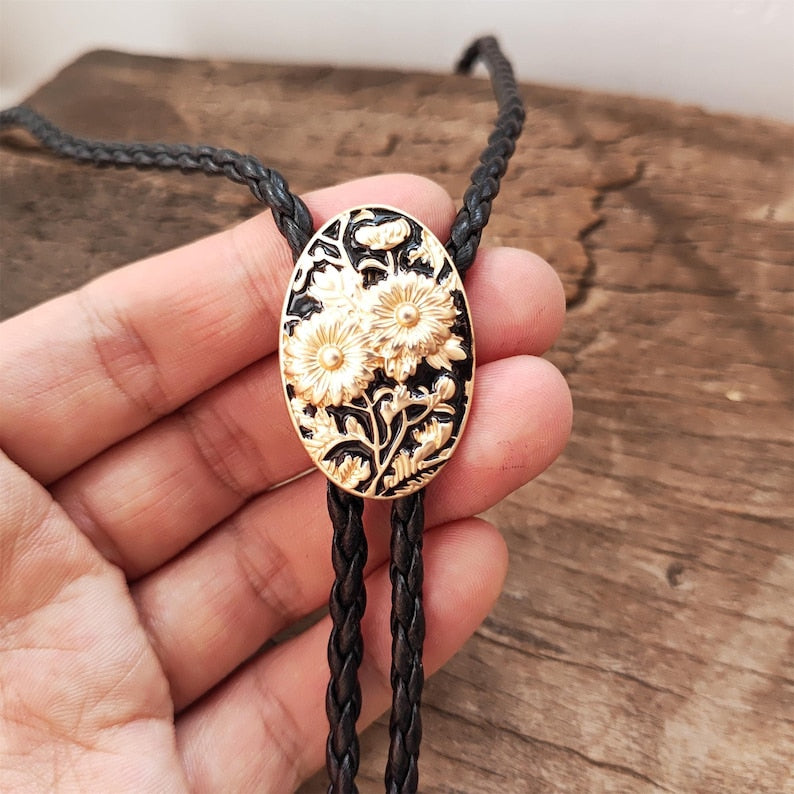 Golden Chrysanthemum Bolo Tie