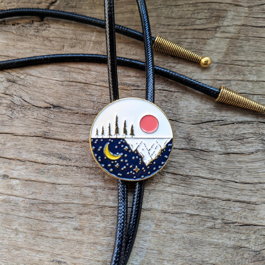 Snow Mountain Bolo Tie: Western Cowboy Wax Rope Necktie