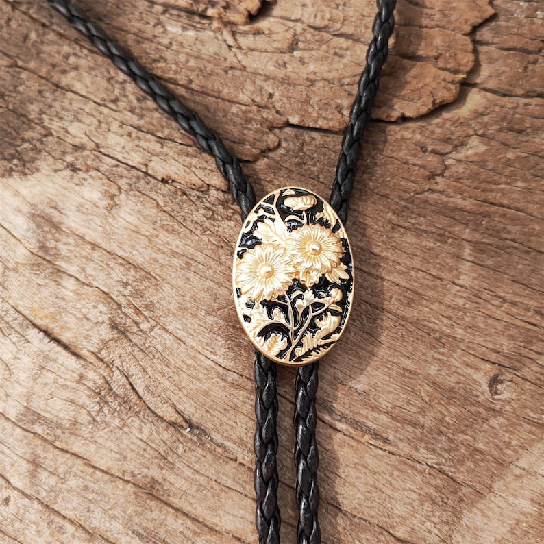 Golden Chrysanthemum Bolo Tie