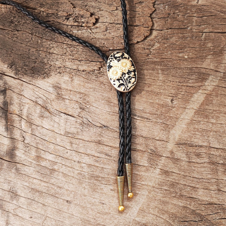 Golden Chrysanthemum Bolo Tie