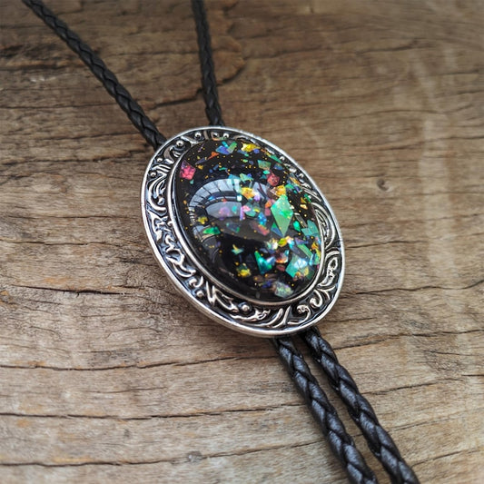Opal Stone Bolo Tie: Silver