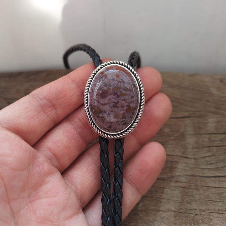 Purple Agate Bolo Tie: Silver