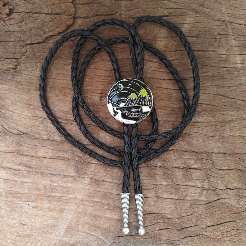 Mountain Night Bolo Tie: Silver-Plated Western Cowboy Necklace