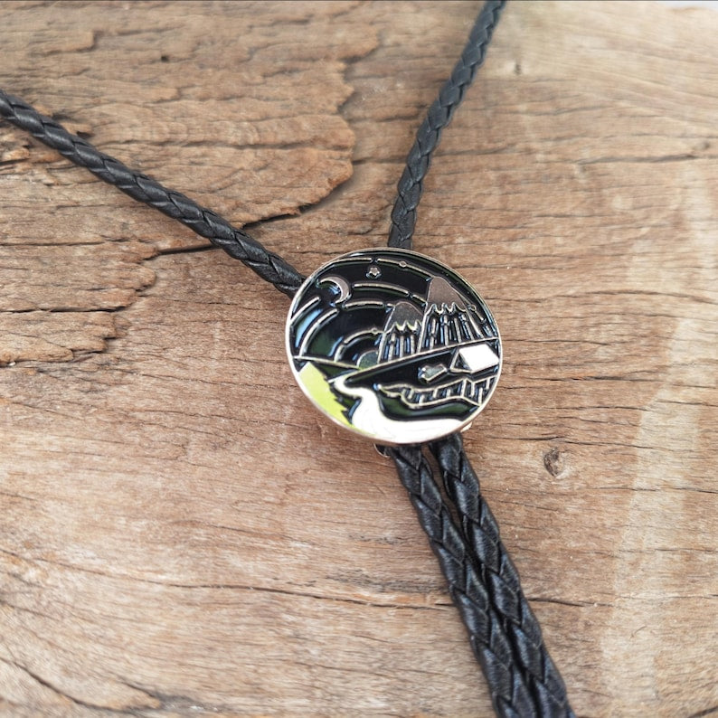 Mountain Night Bolo Tie: Silver-Plated Western Cowboy Necklace