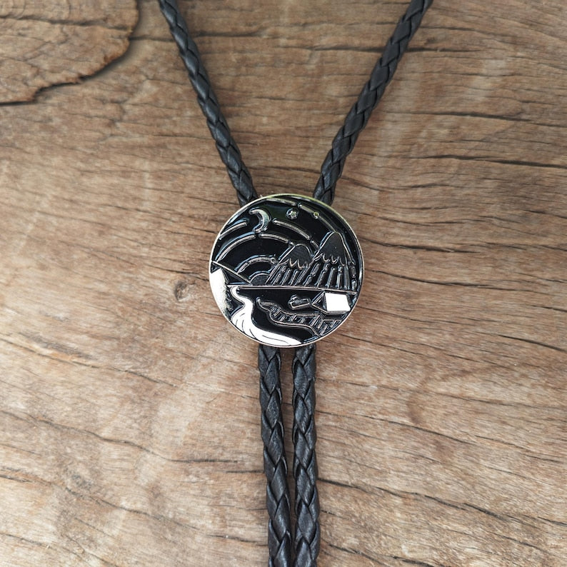 Mountain Night Bolo Tie: Silver-Plated Western Cowboy Necklace