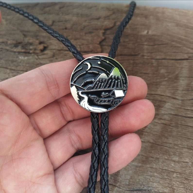 Mountain Night Bolo Tie: Silver-Plated Western Cowboy Necklace