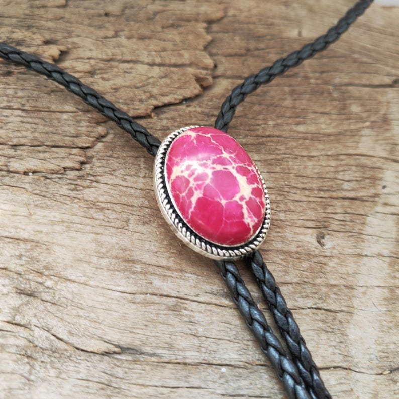 Red Jasper Cowboy Bolo Tie: Western Wedding Leather Necklace