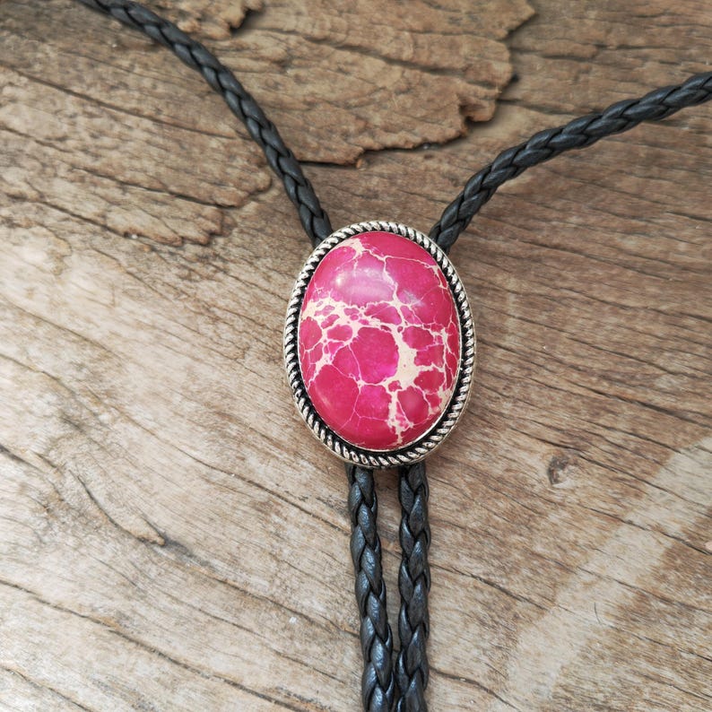 Red Jasper Cowboy Bolo Tie: Western Wedding Leather Necklace