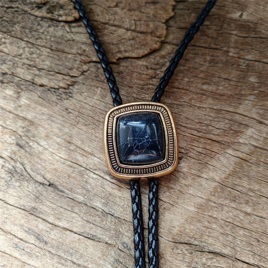 Black Turquoise Bolo Tie: Western Cowboy Silver-Plated Necklace