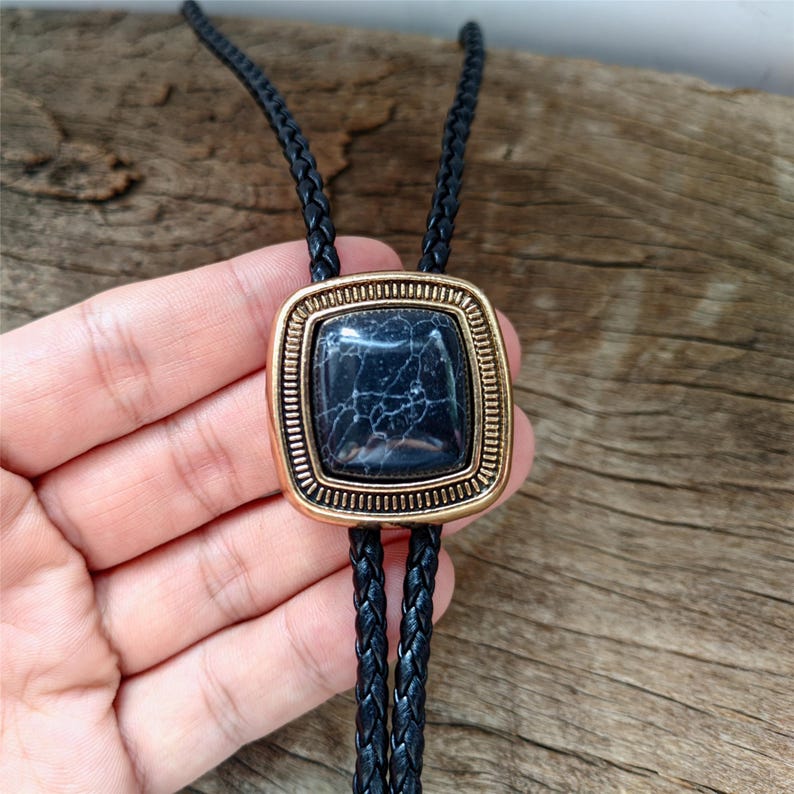 Black Turquoise Bolo Tie: Western Cowboy Silver-Plated Necklace