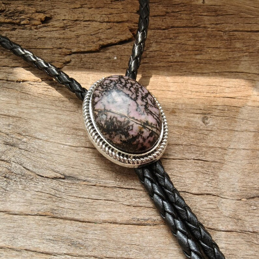 Pink Stripe Agate Stone Bolo Tie