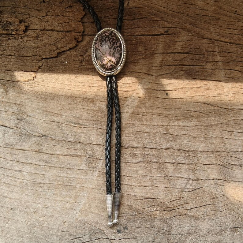 Pink Stripe Agate Stone Bolo Tie