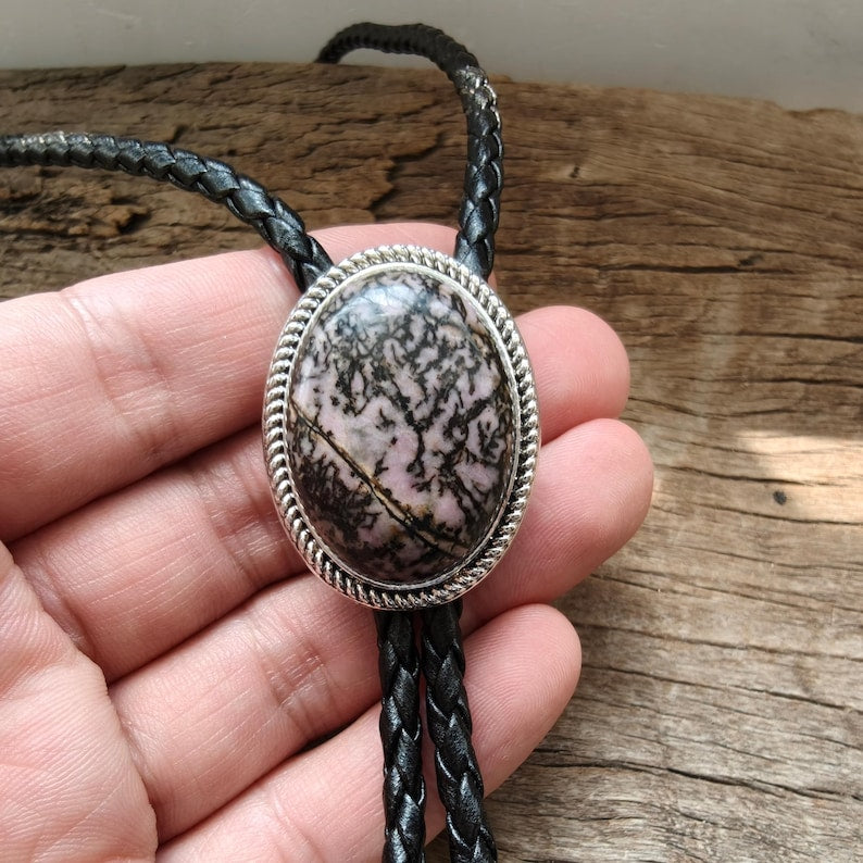 Pink Stripe Agate Stone Bolo Tie