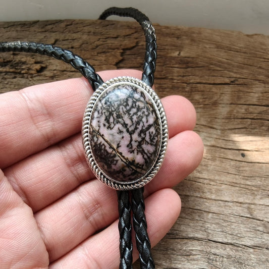 Pink Stripe Agate Stone Bolo Tie