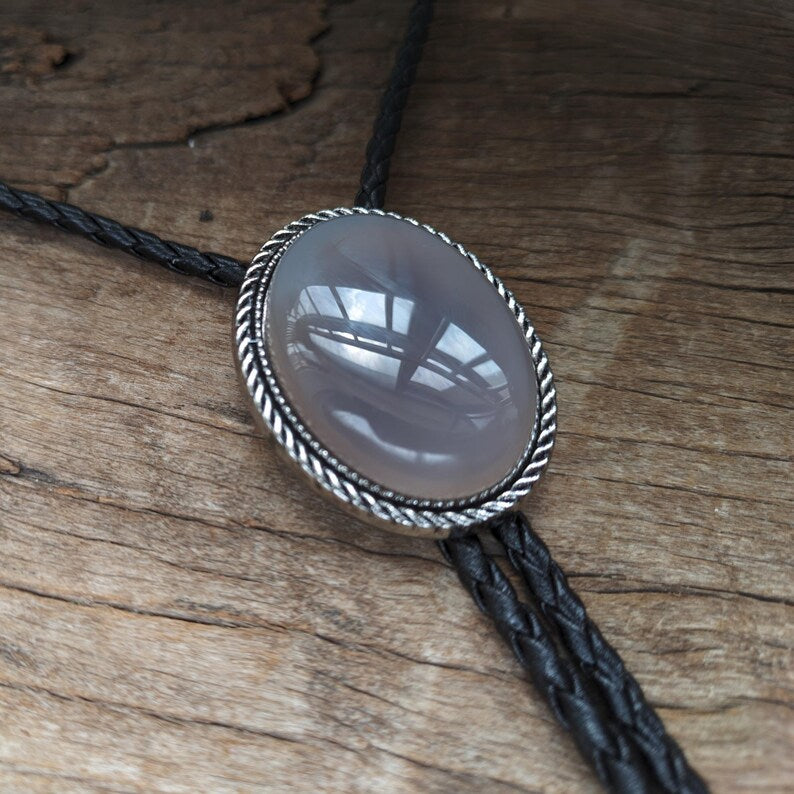 Grey Agate Bola Bolo Tie