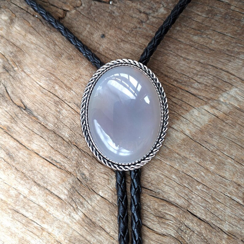 Grey Agate Bola Bolo Tie