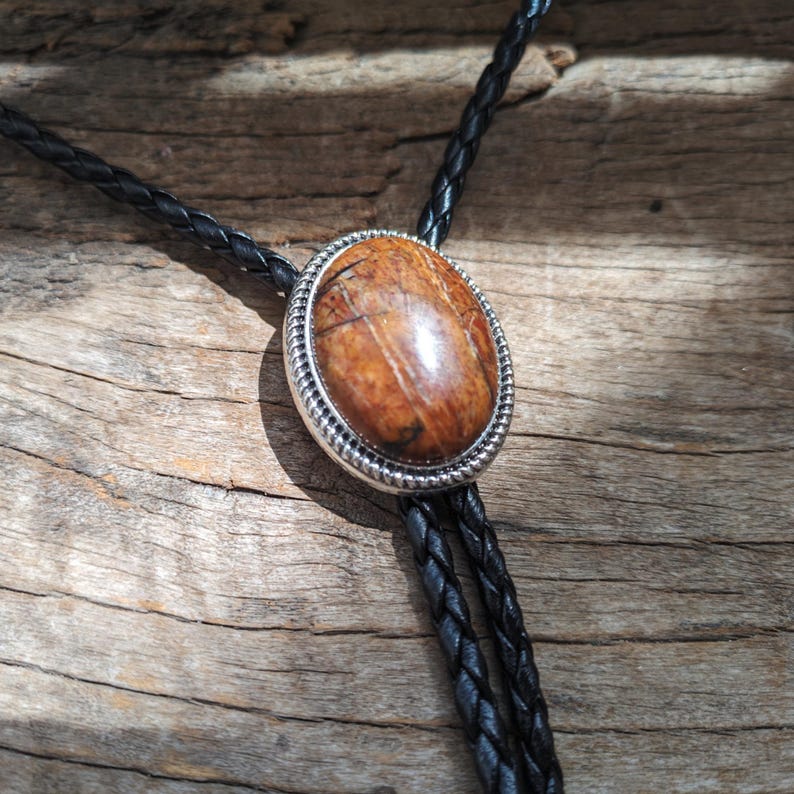 Red Speckled Agate Bolo Tie: Western Cowboy Wedding Necktie
