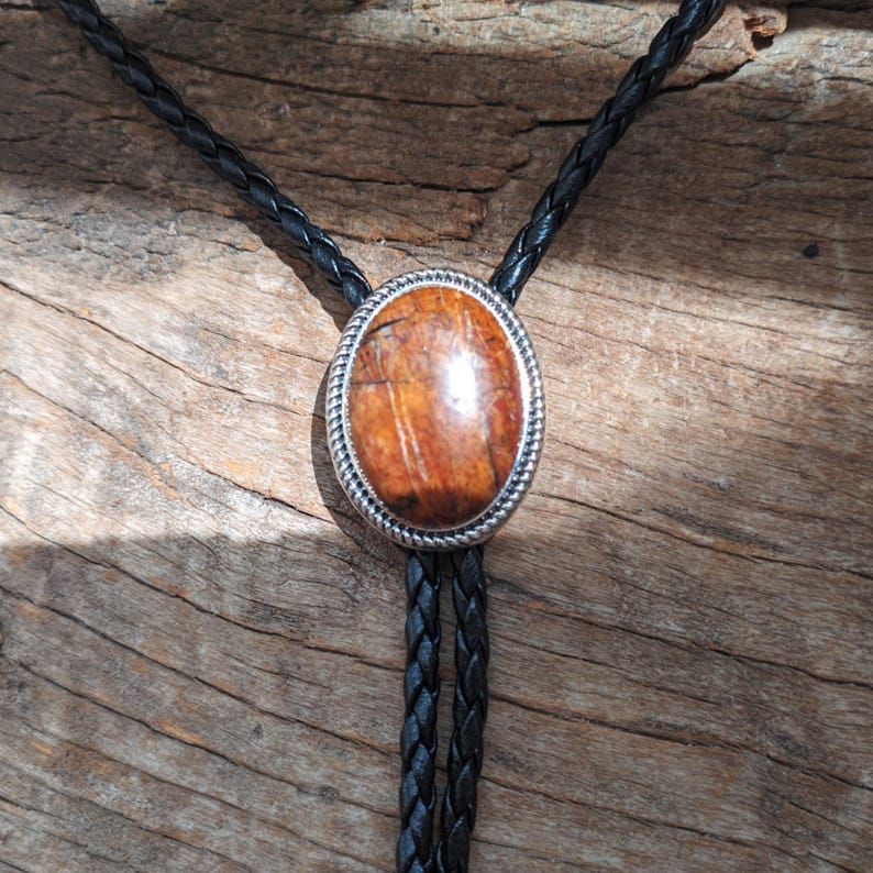 Red Speckled Agate Bolo Tie: Western Cowboy Wedding Necktie