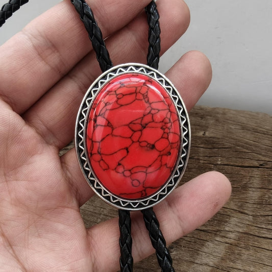 Giant Red Granite Bola Bolo Tie