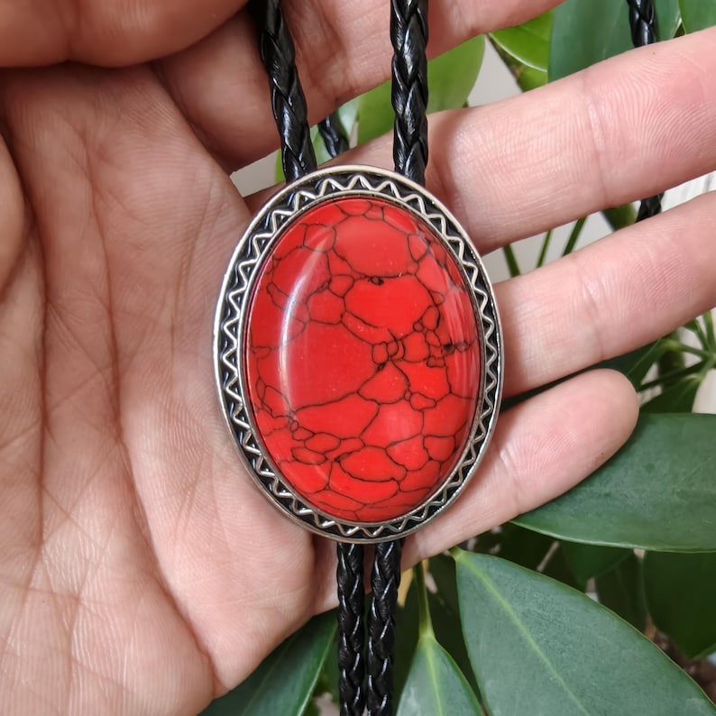 Giant Red Granite Bola Bolo Tie