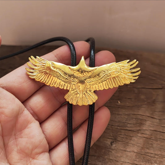 Golden Flying Eagle Bolo Tie: Brass Western Cowboy Necklace