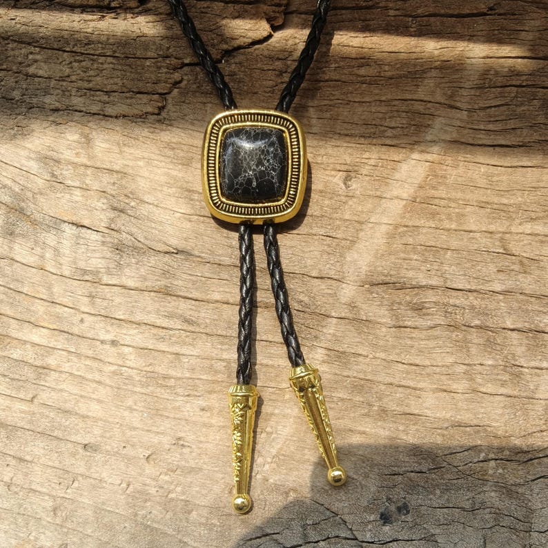 Black Turquoise Bolo Tie: Western Cowboy Silver-Plated Necklace