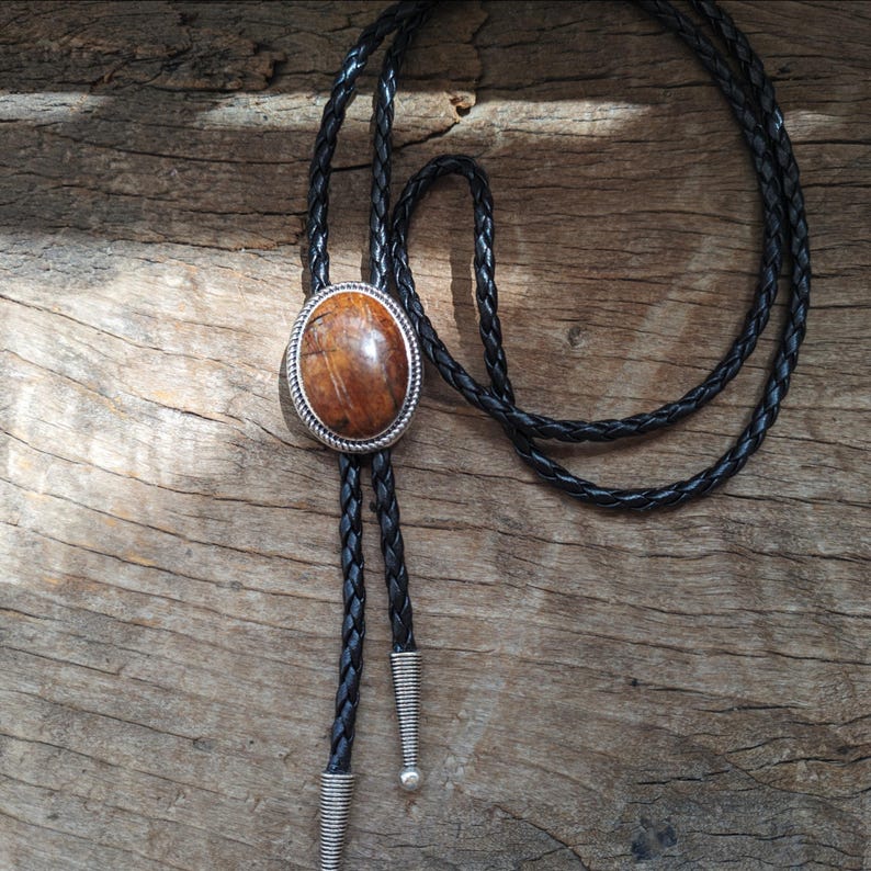 Red Speckled Agate Bolo Tie: Western Cowboy Wedding Necktie
