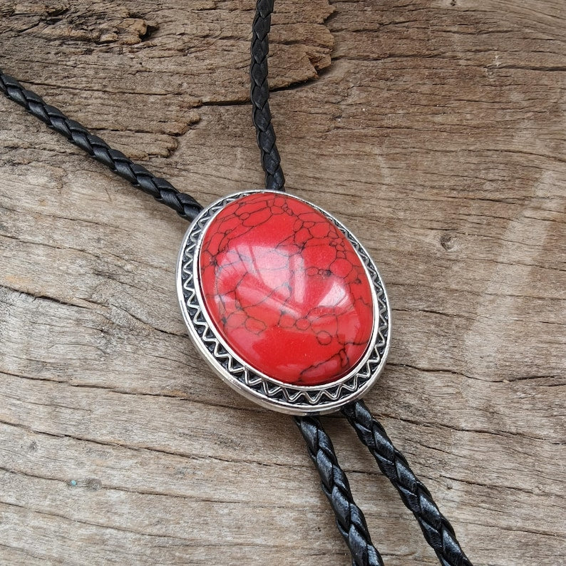 Giant Red Granite Bola Bolo Tie
